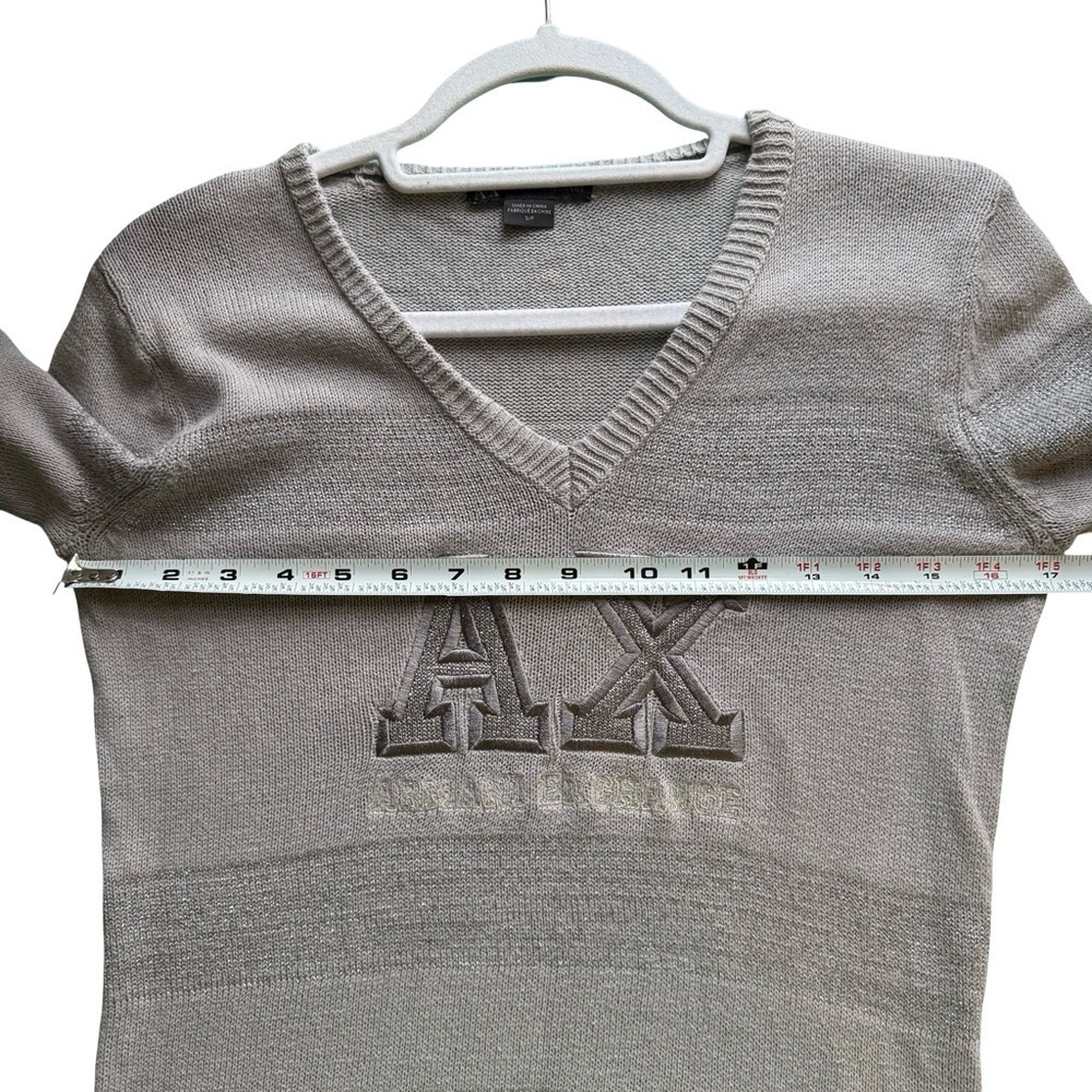 Armani Exchange Light Gray Metallic V-Neck Sweater Size S Minimalist Designer - Picture 6 of 14